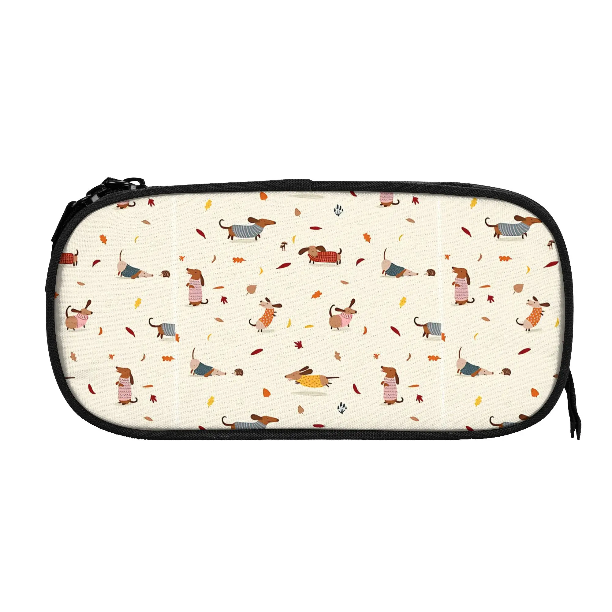 

1 piece Lightweight Cute dog in Winter Sweaters with Autumn Leaves Pencil Case Teen Pen Bag Dachshunds School Stationery Bag