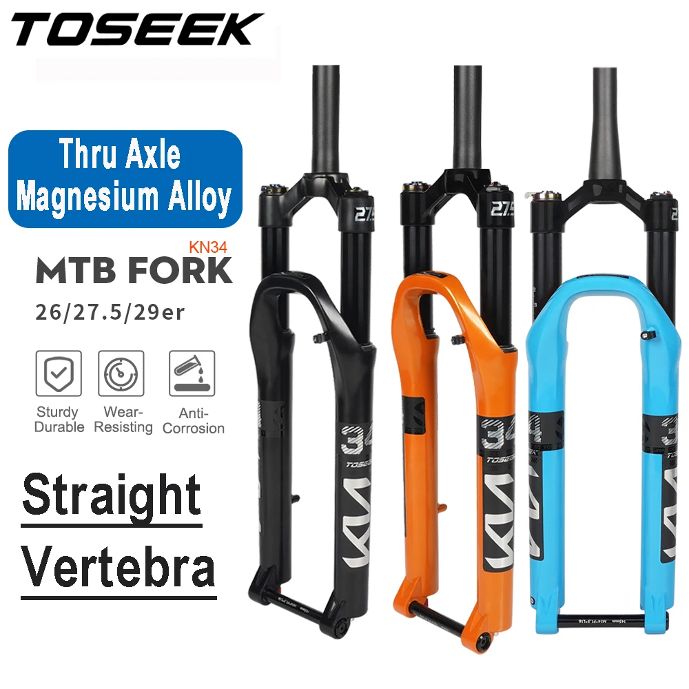 TOSEEK KN34-TZ Thru Axle Magnesium Alloy MTB Fork  26/27.5/ 29er Inch Mountain Bicycle RL120mm  Air Suspension Bike Fork