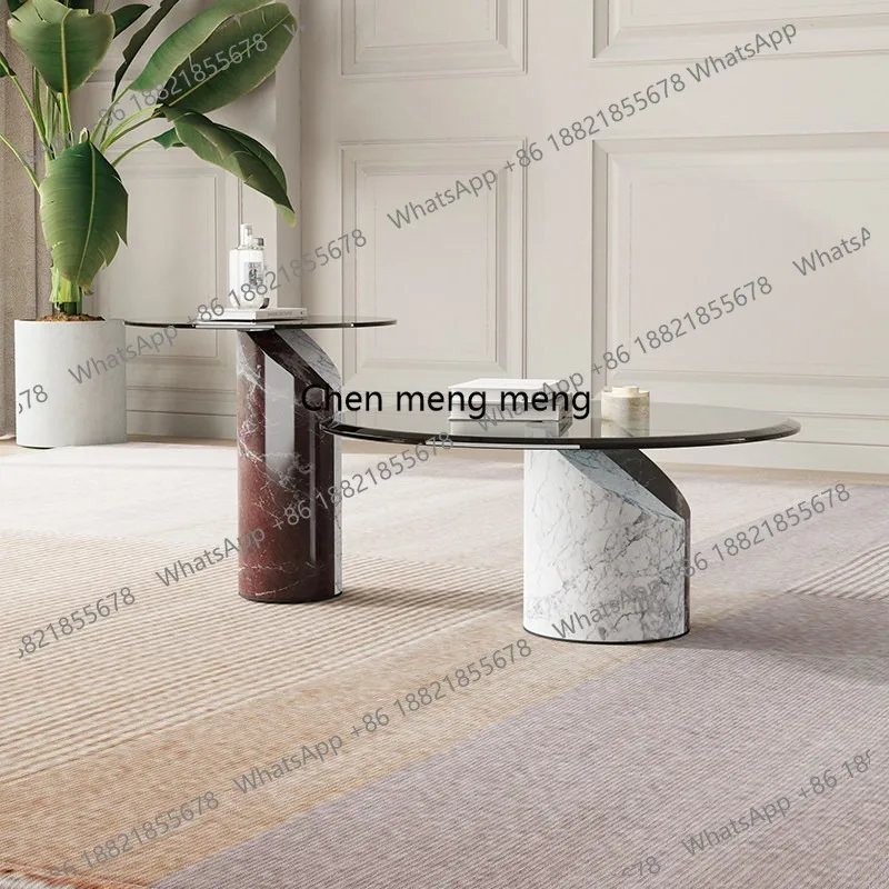 

Light luxury art round gray glass coffee table living room home high-end simple combination coffee table