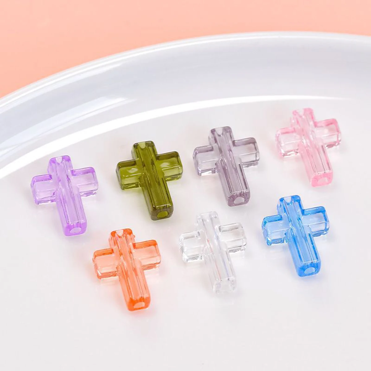 Transparent colored Christian cross charm shaped beads for DIY bracelet necklace keychain Handmade accessories