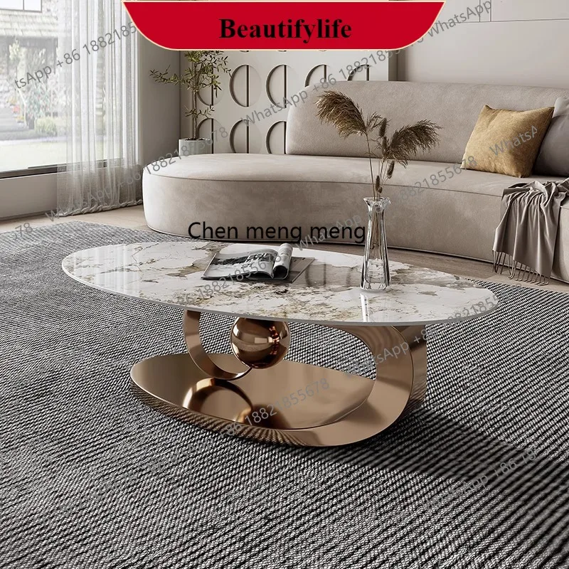 

G153 Stainless steel metal coffee table small apartment Italian light luxury coffee table tea table rock slab