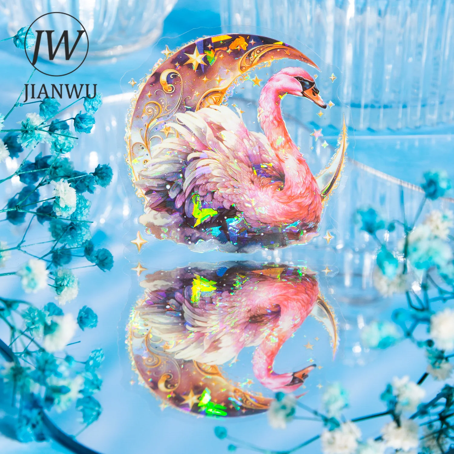 JIANWU 10 Sheets Swan Star Dream Series Vintage Material Decor PET Sticker Creative DIY Journal Collage Scrapbooking Stationery