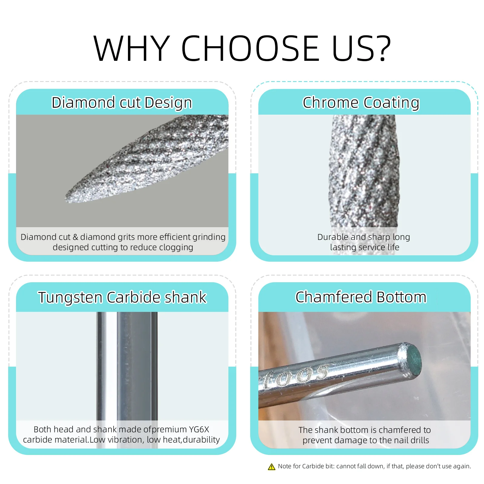 HYTOOS 小型フレームダイヤモンドカットプロネイルドリルビット クロム ロシアンキューティクルビット ネイルドリル用 角質除去 ネイルプレップツール