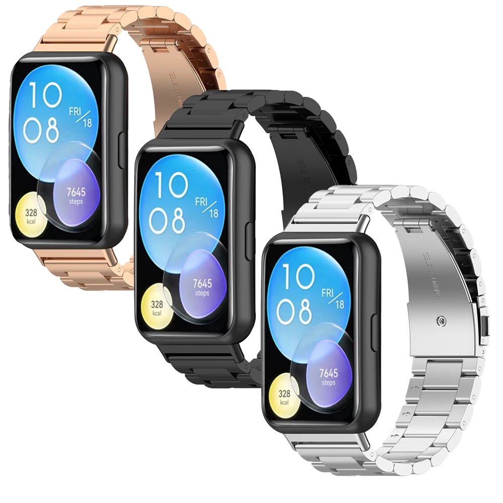 Suitable for Huawei smart watch fit2 three beads stainless steel strap Huawei Smart bracelet Fit2 replace metal strap