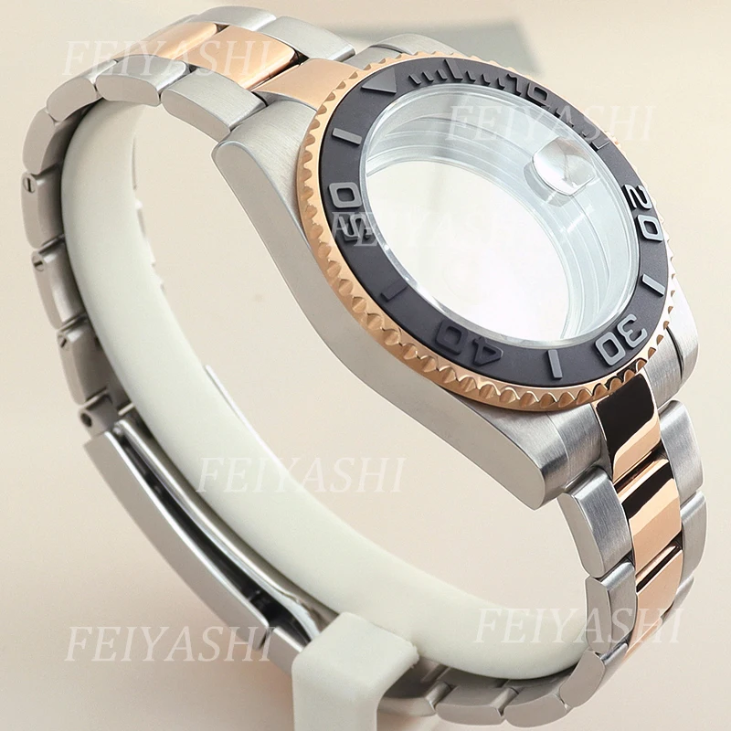 40mm zweifarbige Rose Uhrengehäuse Armband Teile Saphirglas für Seiko nh35 nh36 nh38 nh34 miyota 28,5 eta Uhrwerk mm Zifferblatt