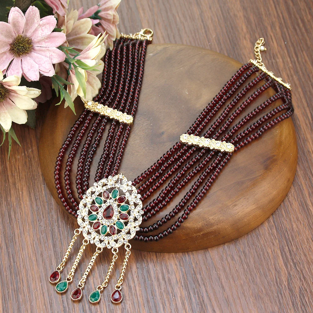 Neovisson Charme Multilayer Quaste Neckalce Bead Kette Marokko Natürliche Stein Halskette Arabisch