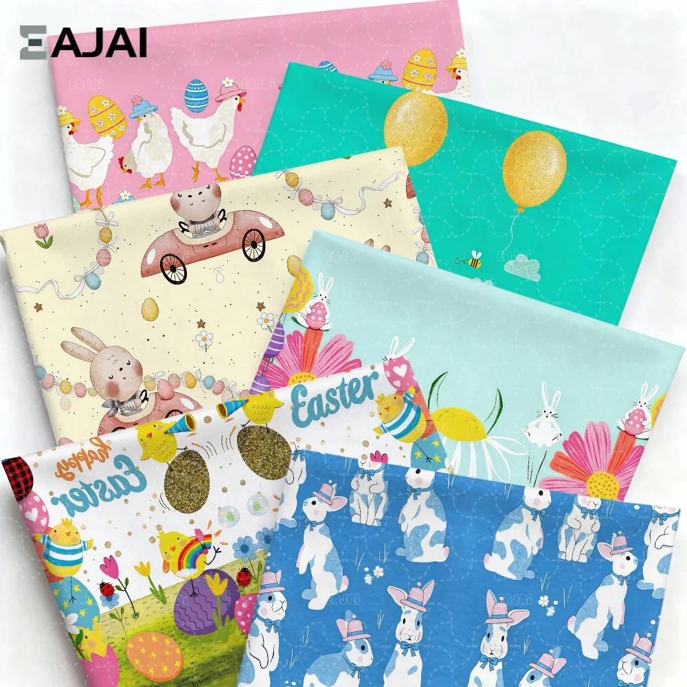 

Eajai Cartoon Rabbit Easter Eggs Print Cotton Twill Fabric DIY Sewing Dress Patchwork Quilting Baby Cloth Tecido