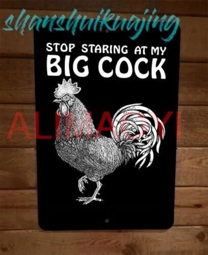 Stop Staring at My Big Cock Rooster Animal 8x12 Metal Wall Sign