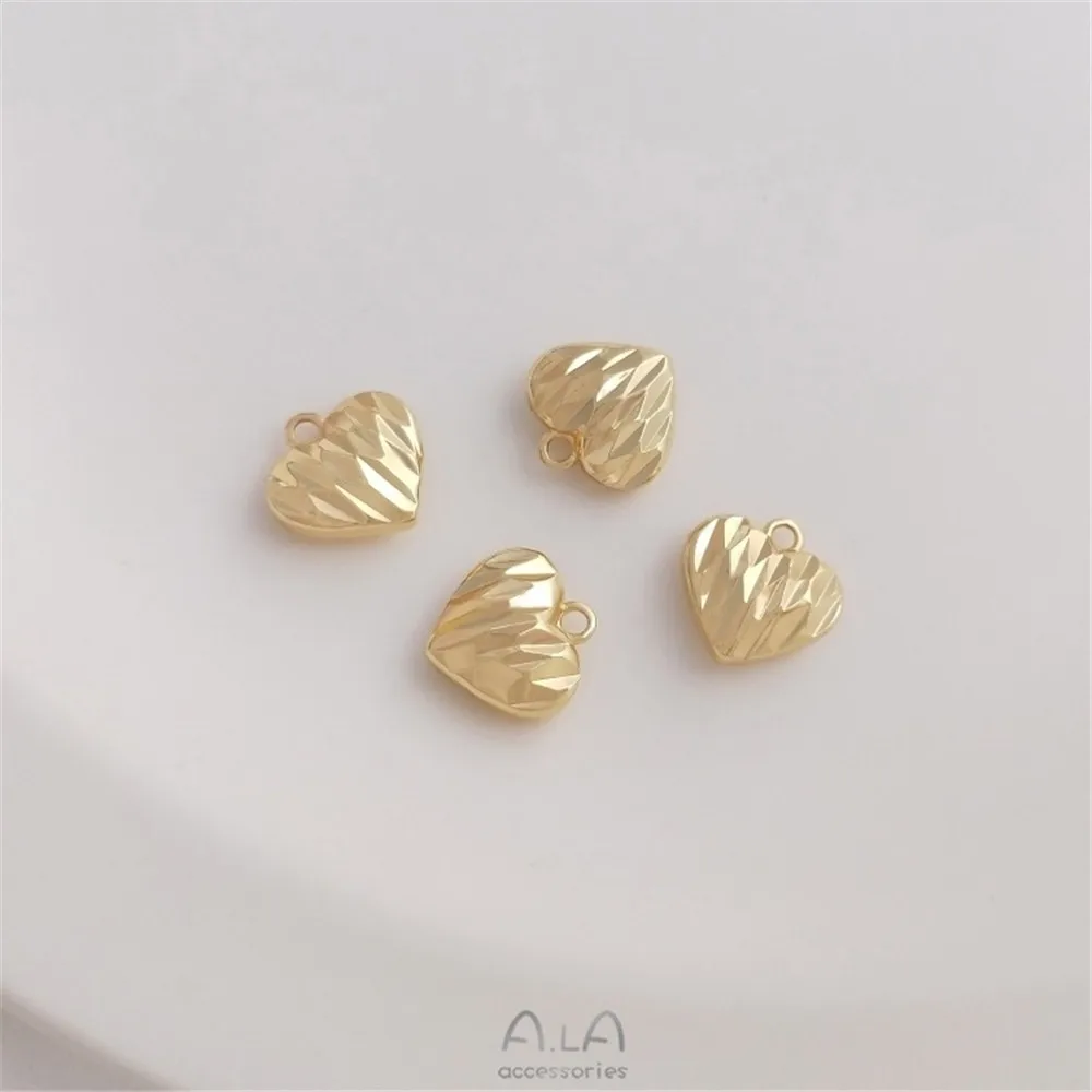 

14K Gold Batch Flower Peach Heart Pendant Section Diamond Pattern Love Pendant Diy Bracelet Earrings Jewelry Pendant