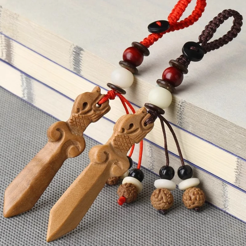 Authentic Real Peach Wood Sword Pendant Knife Small Pendant