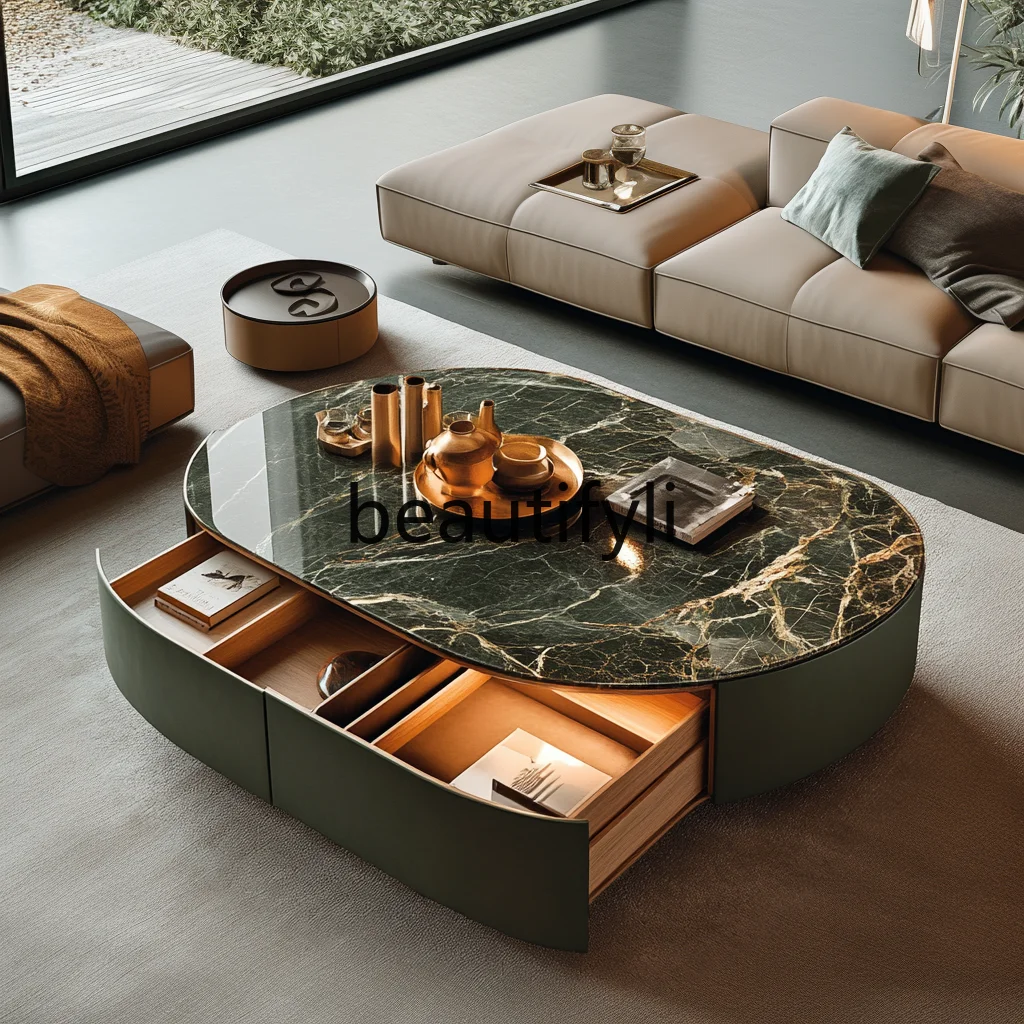 

Natural marble square jade, coffee table light luxury living room high-end minimalist high-quality large flat-layer home