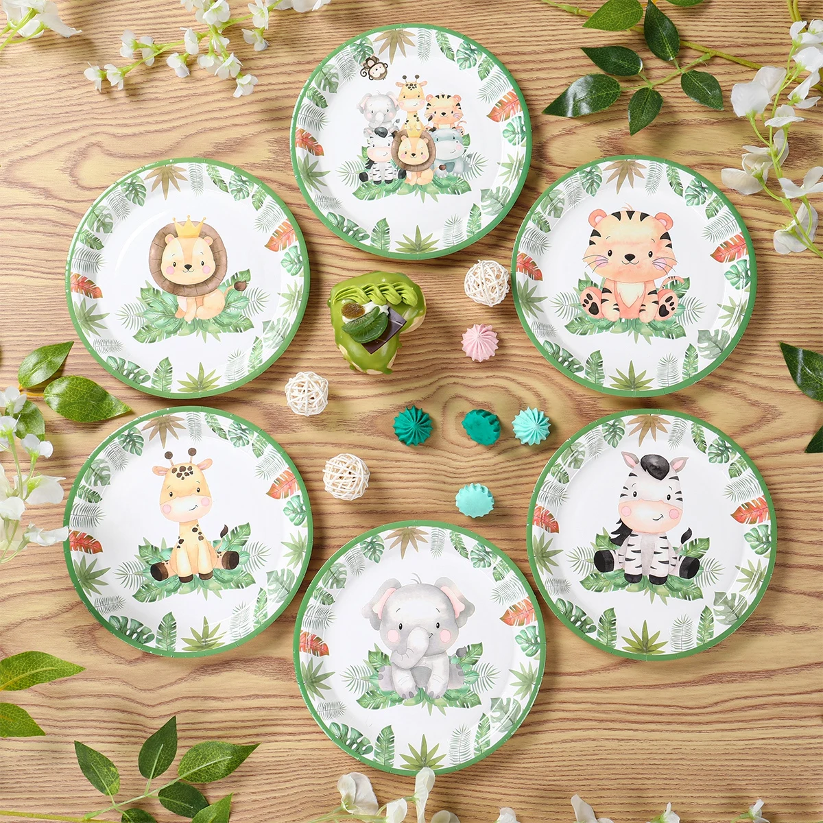 8pcs 7inch Cartoon Animals Paper Plates Jungle Lion Disposable Plate Safari Wild One Happy Birthday Party Decor Kids Boy Girl