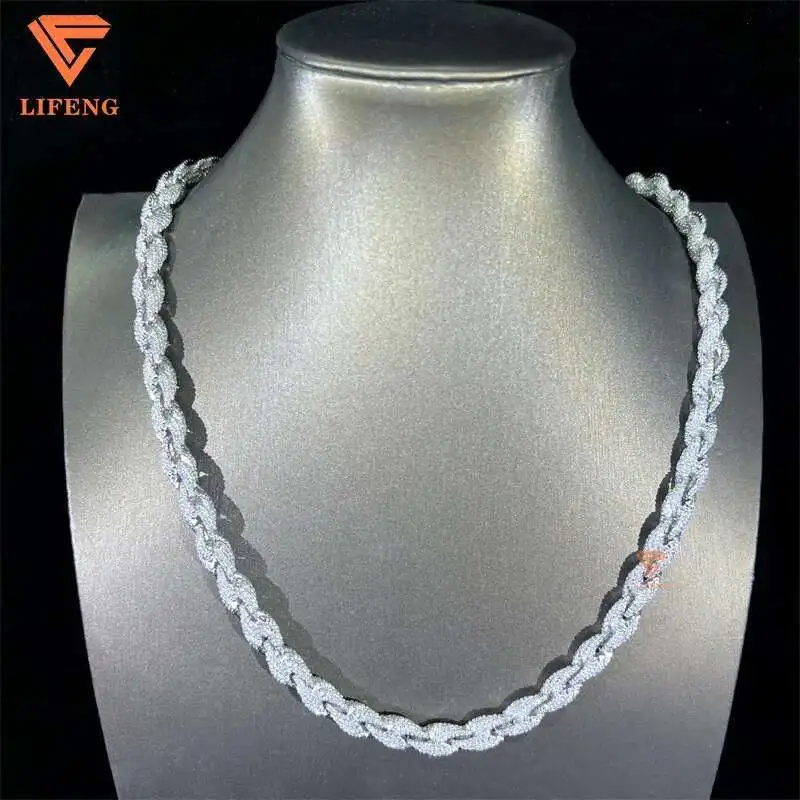 

8mm Thick Twist Chain 925 Solid Silver Iced Out Vvs Moissanite Diamond Rope Necklace Cuban Link Chain for Man Hiphop Chain