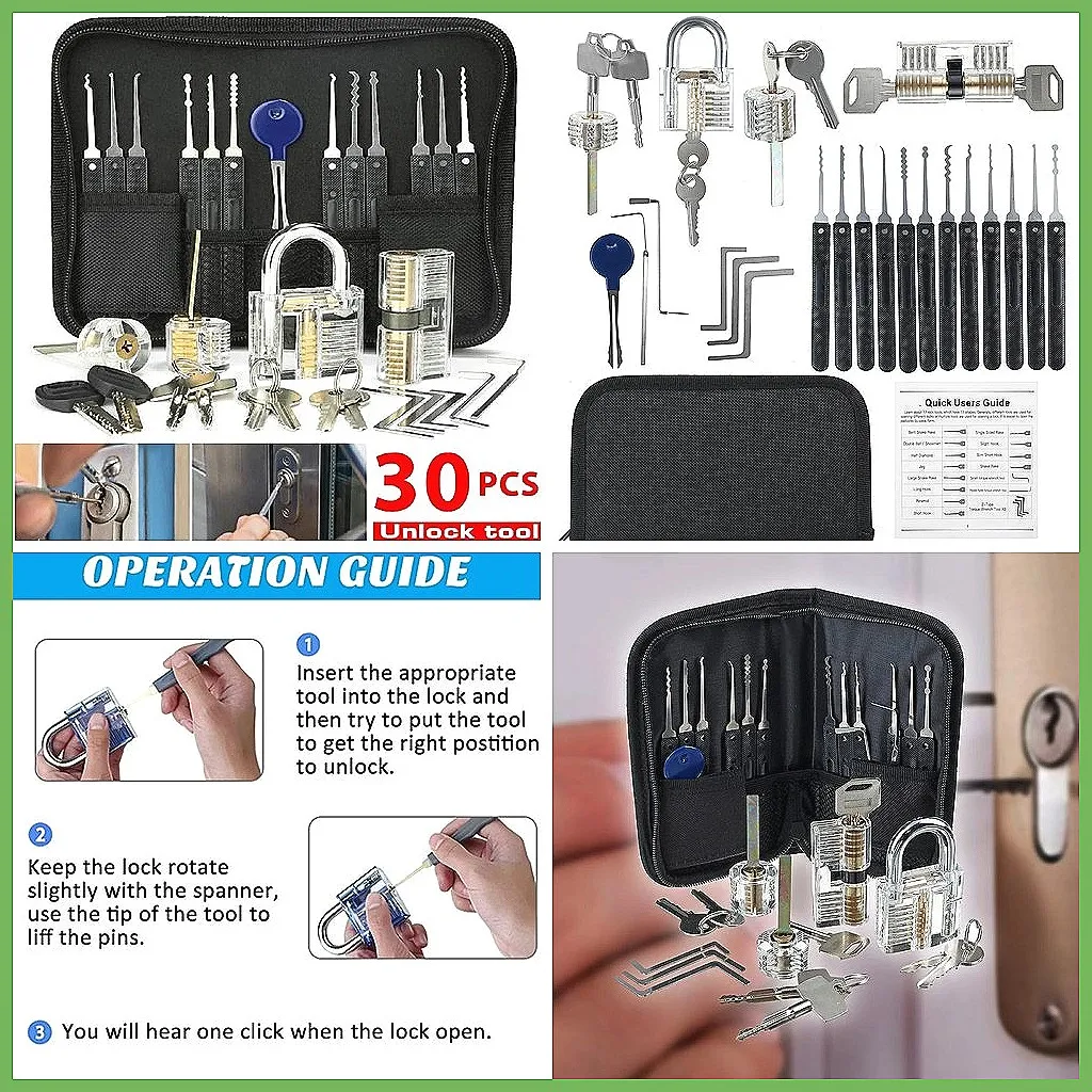 Transparent Lock Pick Set, 12-Piece Locksmith Practice Tools with Training Padlocks for Beginners