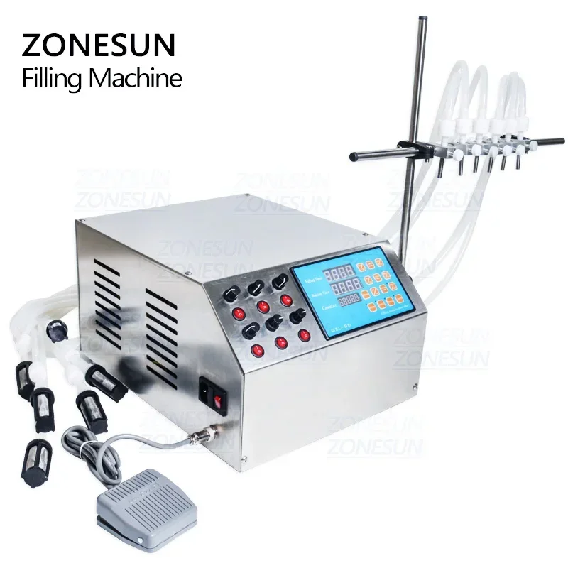 ZONESUN  Liquid Filling Machine Electric Digital Control Pump Perfume Vial filler Water Juice Oil Bottle Filler With 6 Head