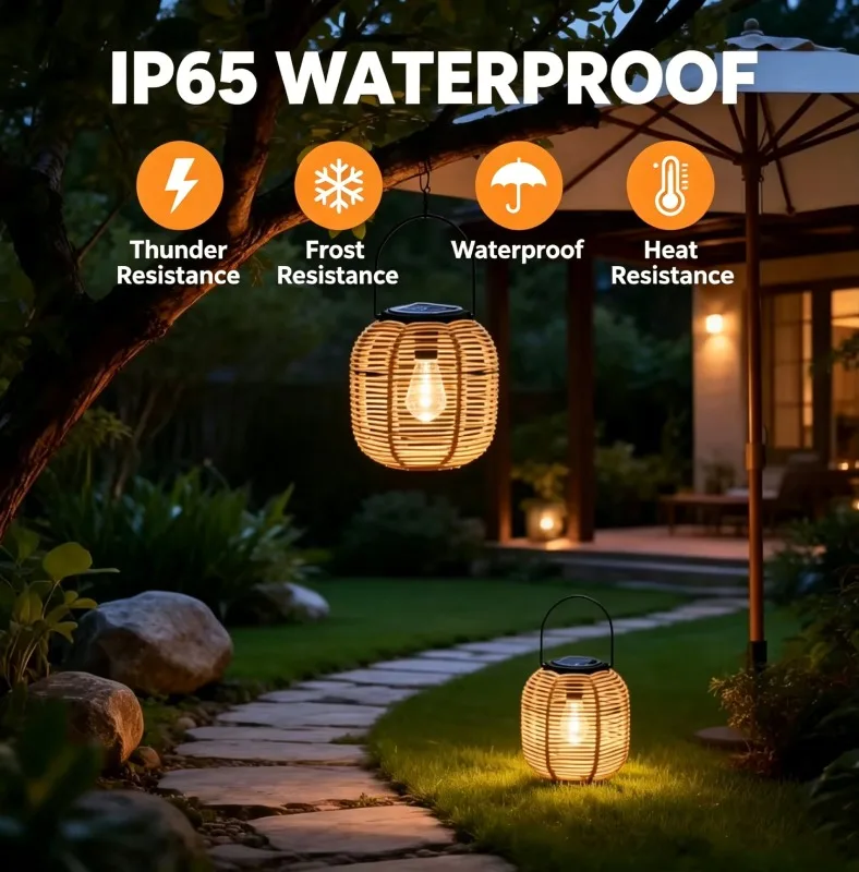 

Outdoor Solar Lamp Imitation Rattan Lantern Creative Atmosphere Lamp Bamboo Chandelier Courtyard Balcony Garden Decoration Light