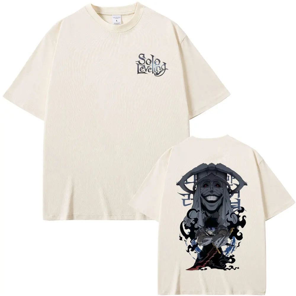 

Anime Solo Leveling Statue of God Sung Jin Woo Double Sided Print T-shirt Men Women Casual Oversized T Shirts Male Vintage Tees