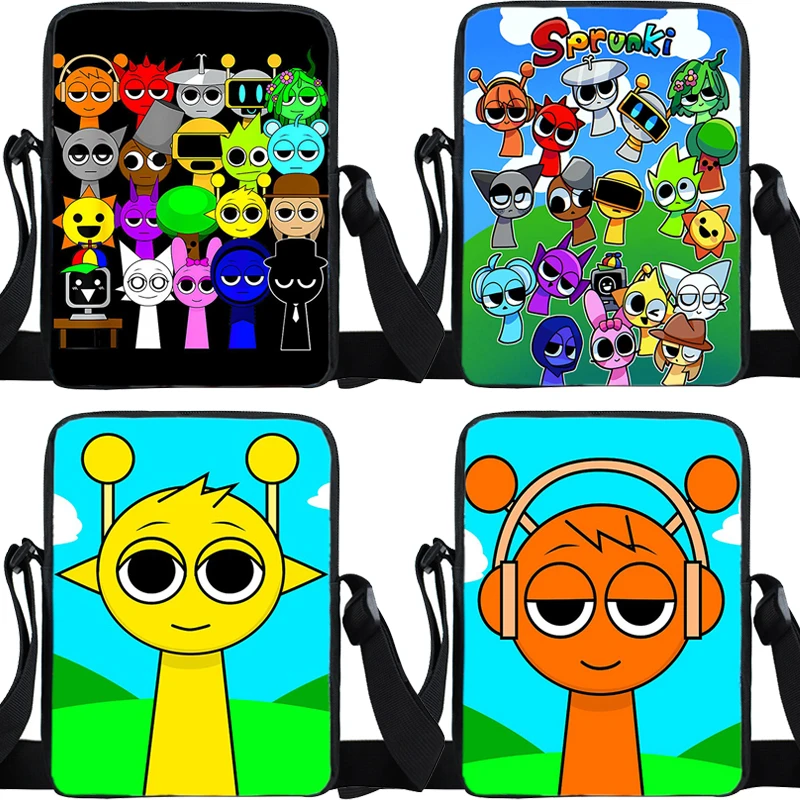 

Simple Casual Kids Crossbody Bag Cartoon Sprunki Small Shoulder Bag Boys Girls Black Messenger Bag Sprunki Handbags for Travel