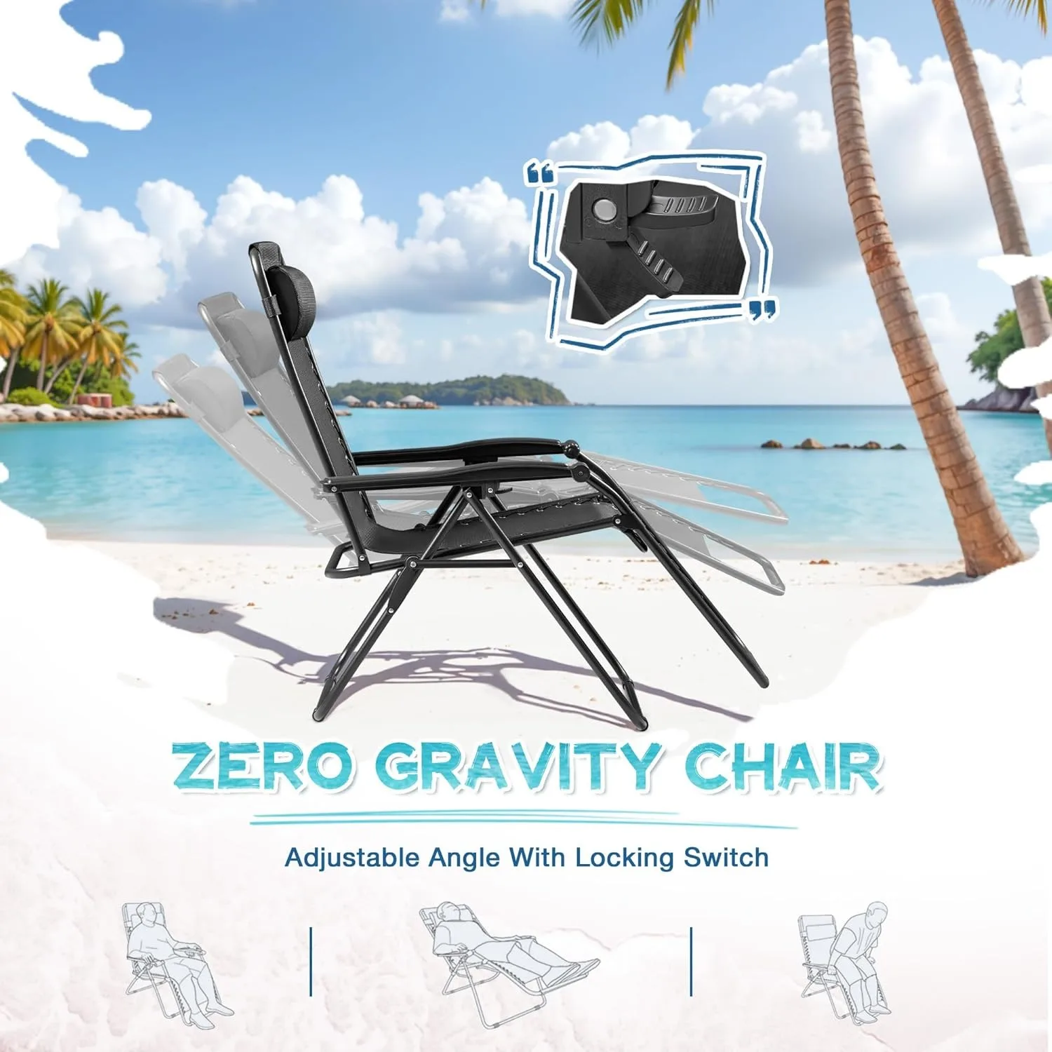 Складное кресло с невесомостью, регулируемое кресло с подстаканником и подносом - кресло для отдыха со стальной сеткой для кемпинга, патио, заднего двора