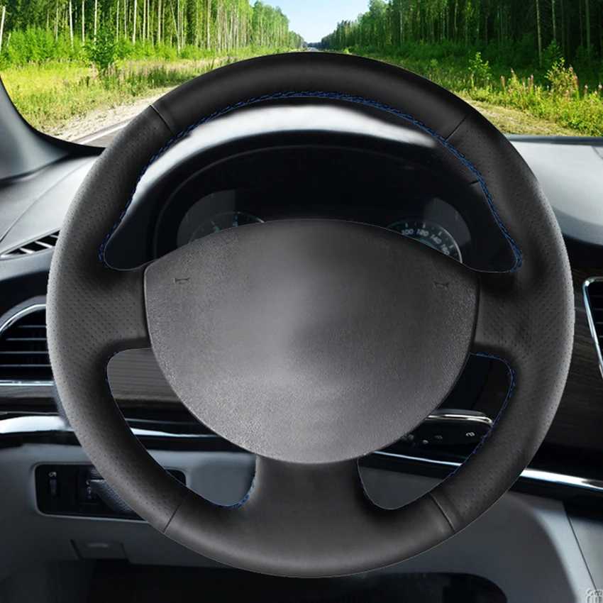 Black Faux Leather Car Steering Wheel Cover for Renault Megane 2 2002-2009 Scenic 2 2003-2010 Kangoo 2 2008-2013