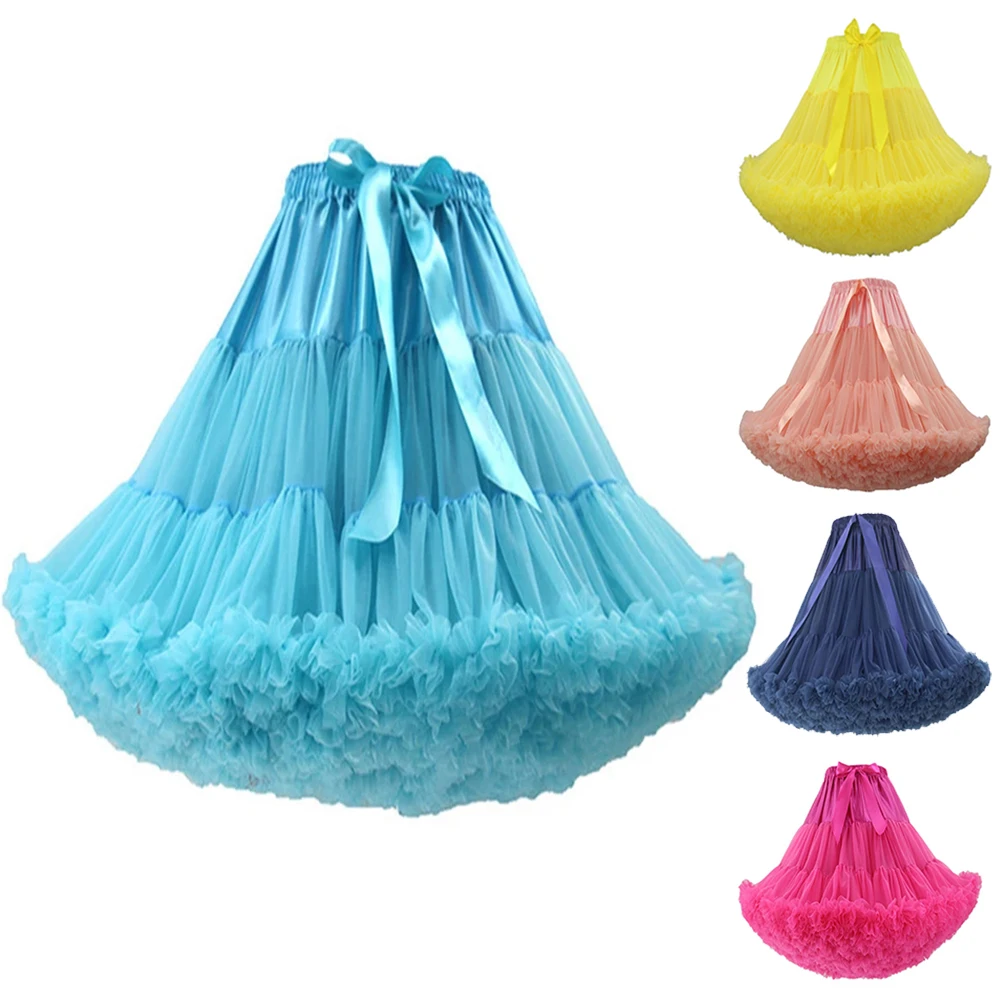 Super Puffy Women Knee Length 55CM Long Petticoat Soft Tulle Vintage Wedding Bridal Petticoat Underskirt Cosplay Rockabilly Tutu