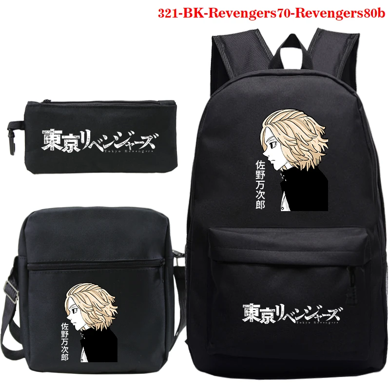 Fashion 3pcs/set Schoolbag High Capacity Casual Backpacks Women Shopping Bag Pencil Case Tokyo Revengers Anime Backpack