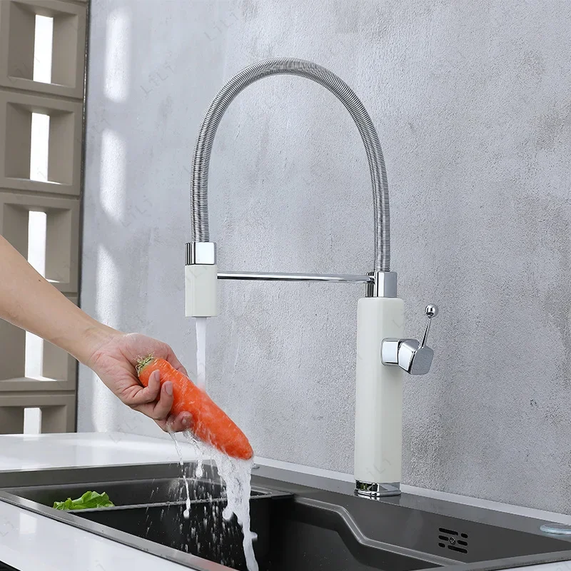 Kitchen Cold and Hot Water Faucet, 360° High-end Rotatable and Retractable Vegetable Washing Basin Sink Faucet