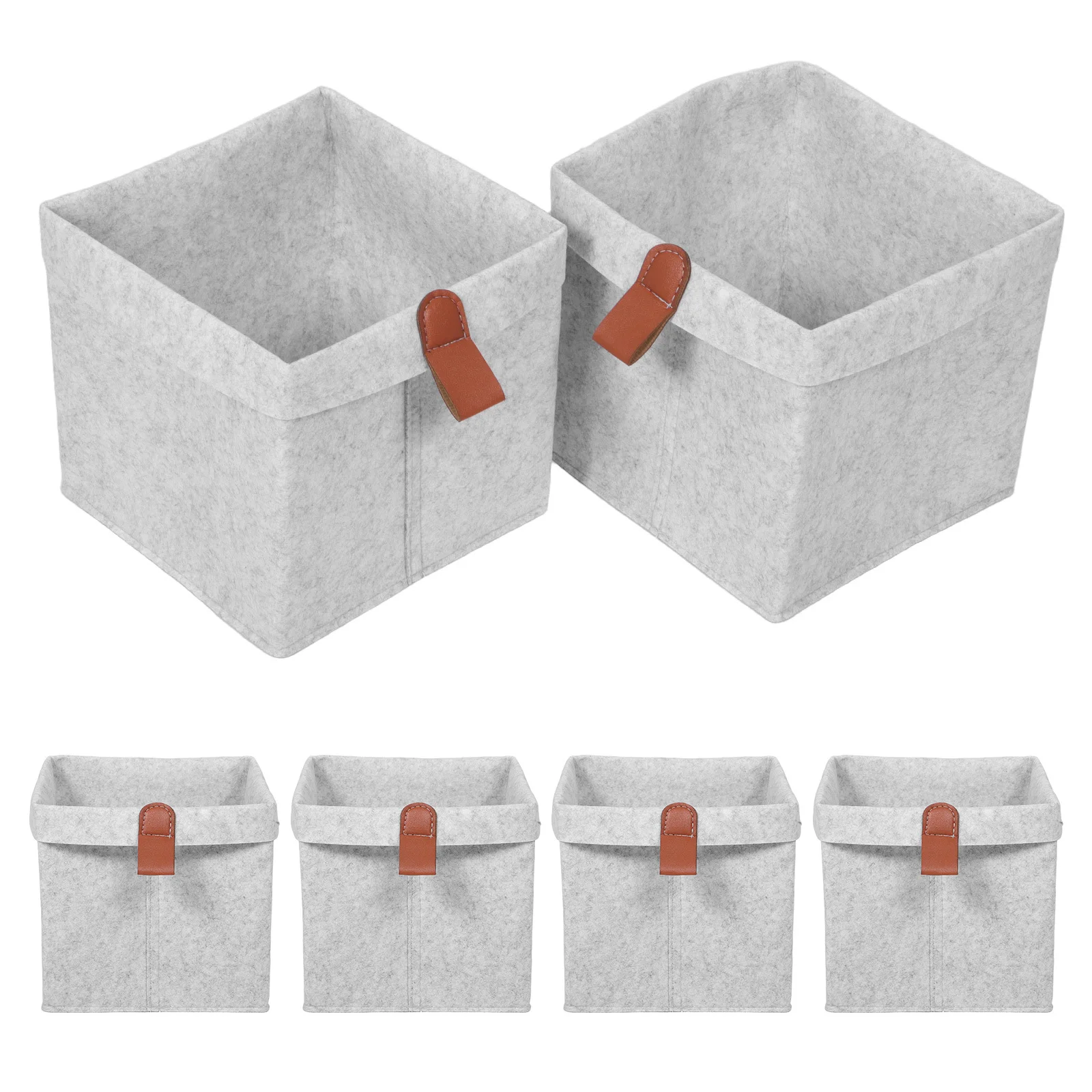 

6Pcs Cube Shaped Felt Storage Bins Foldable Organizers with Handles for Closet Shelves Nursery Books Clothes Light Grey