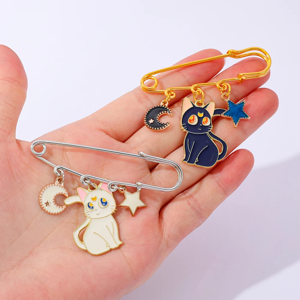 2 Pcs Anime Brooch Sailor Moon Tsukino Usagi Luna Moon Stars Enamel Pin Metal Badge Jewelry Backpack Clothing Accessories Gift view 2