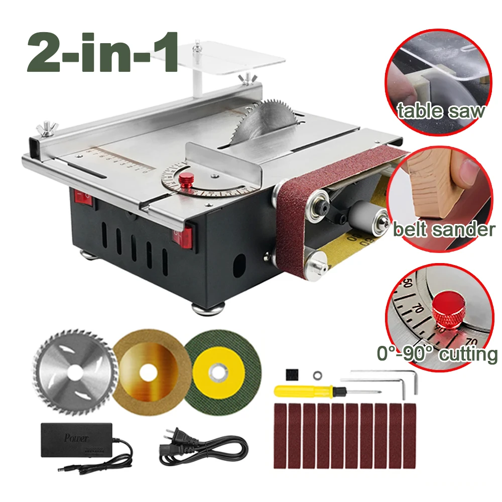 

300w Mini Bench Saw and Belt Sander Variable Speed Circular Table Saw 33mm Cutting Depth DIY Benchtop Sanding Machine with Belts