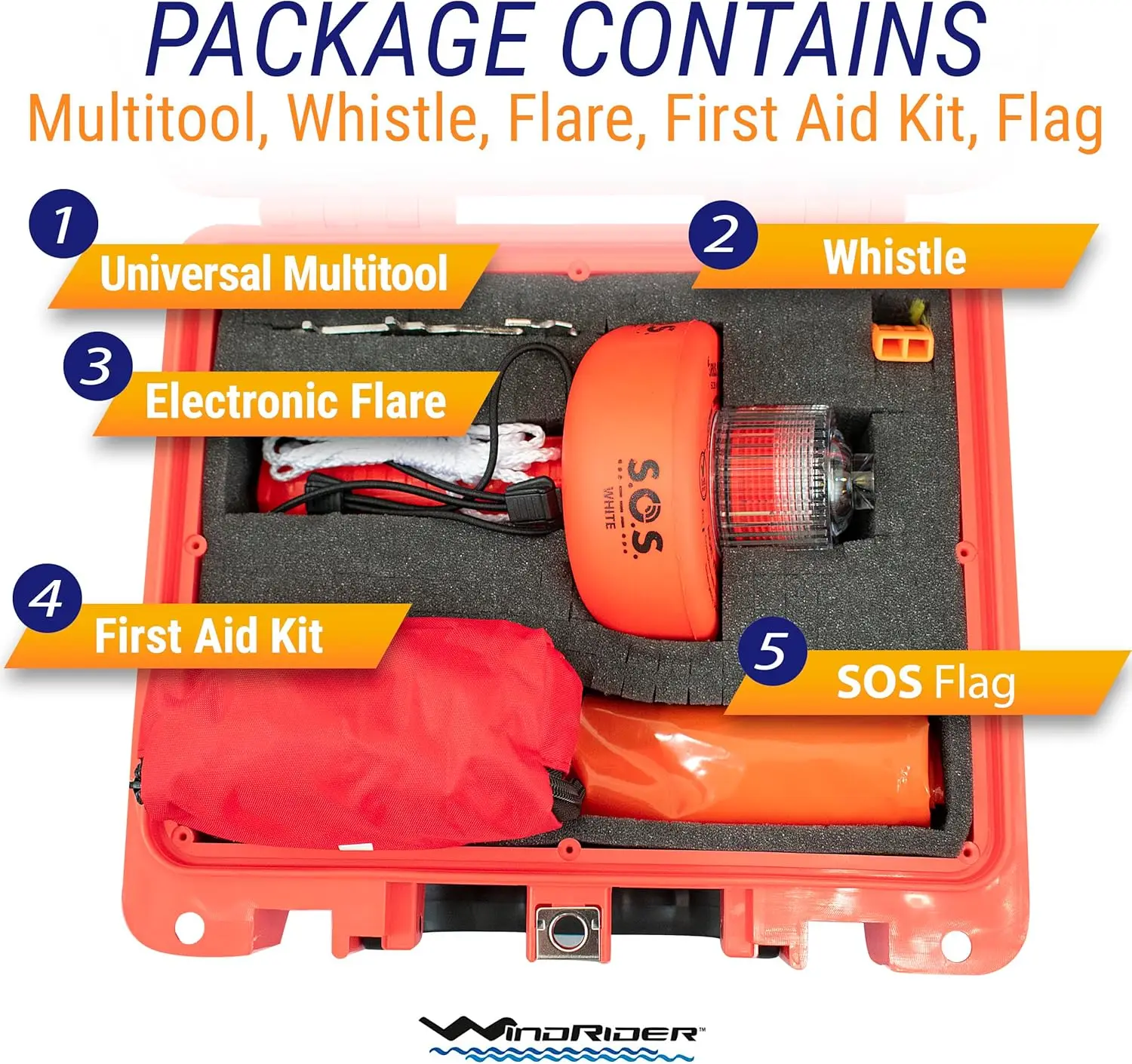 Approved Boat Safety Kit - Electronic Flare  First Aid Kit  Whistle  Multi Tool  Waterproof Case Coast Guard Boating Ma