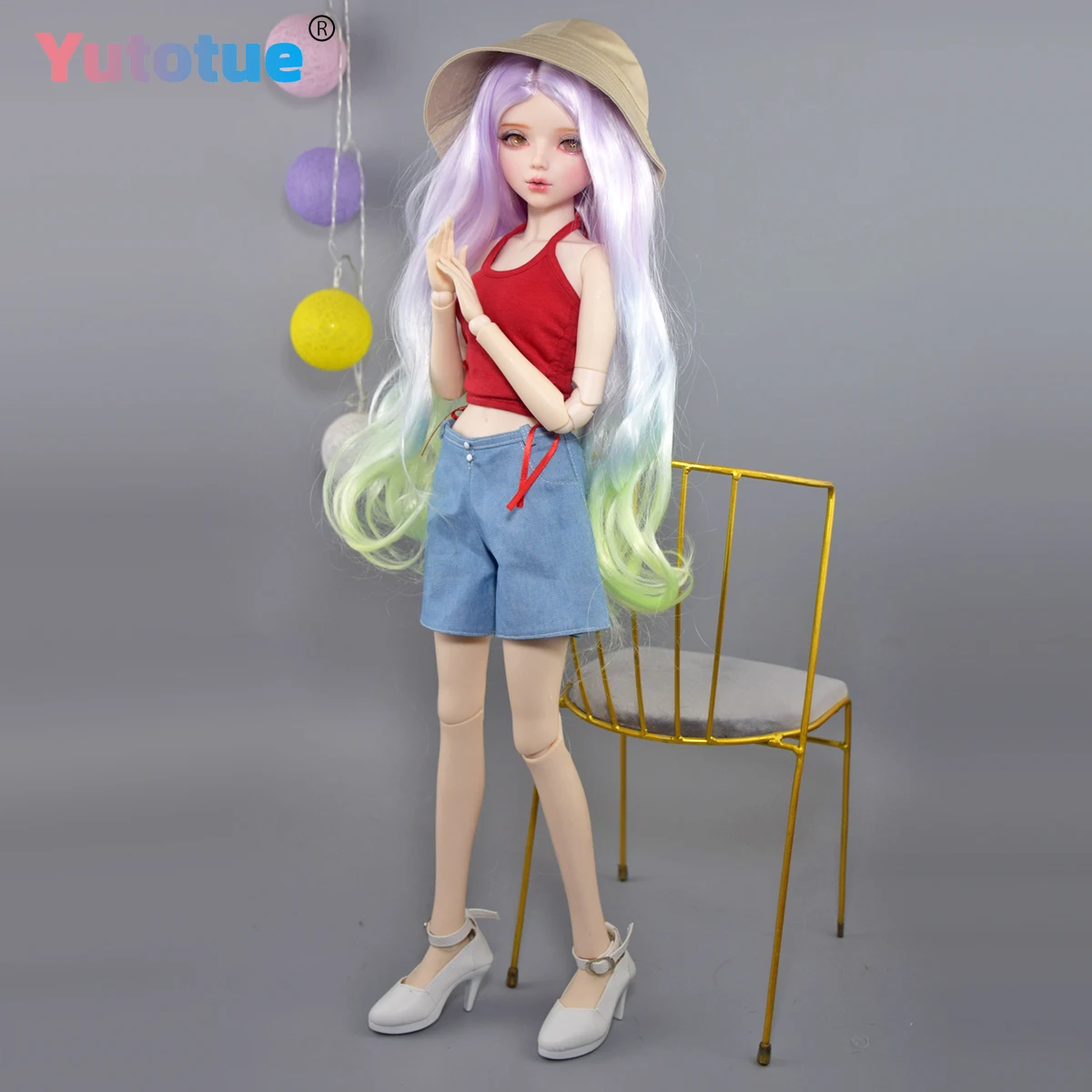 ตุ๊กตา YUTOTUE สูง 56 ซม. ตุ๊กตาผู้หญิง วิกผมไล่สี เสื้อกั๊ก กางเกงขาสั้น รองเท้า หมวก ชุดครบ 1/3 สเกล ตุ๊กตา BJD