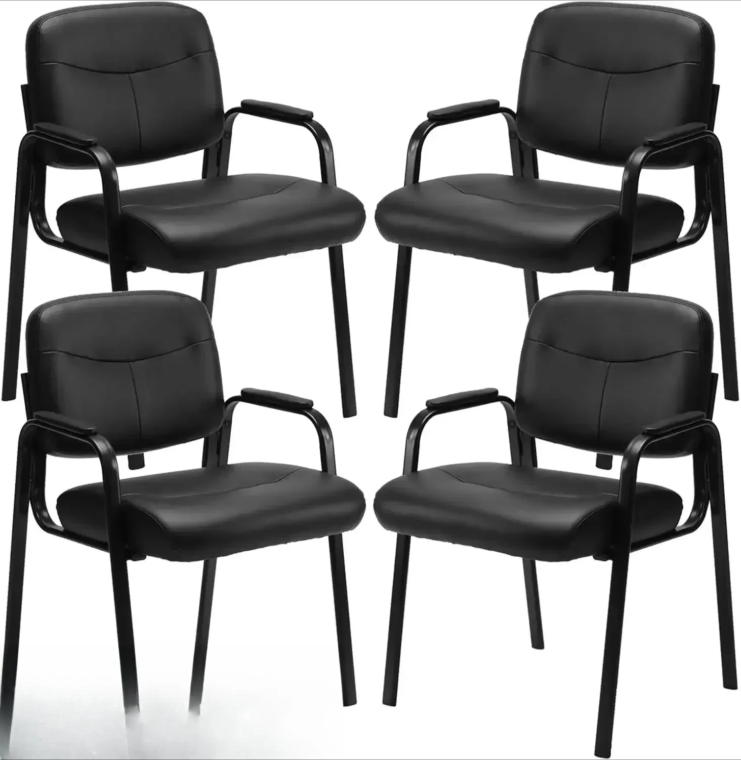كراسي غرفة الانتظار بدون عجلات، مجموعة من 4 قطع، كرسي ضيوف مكتب الاستقبال الثابت من الجلد بأذرع مبطنة