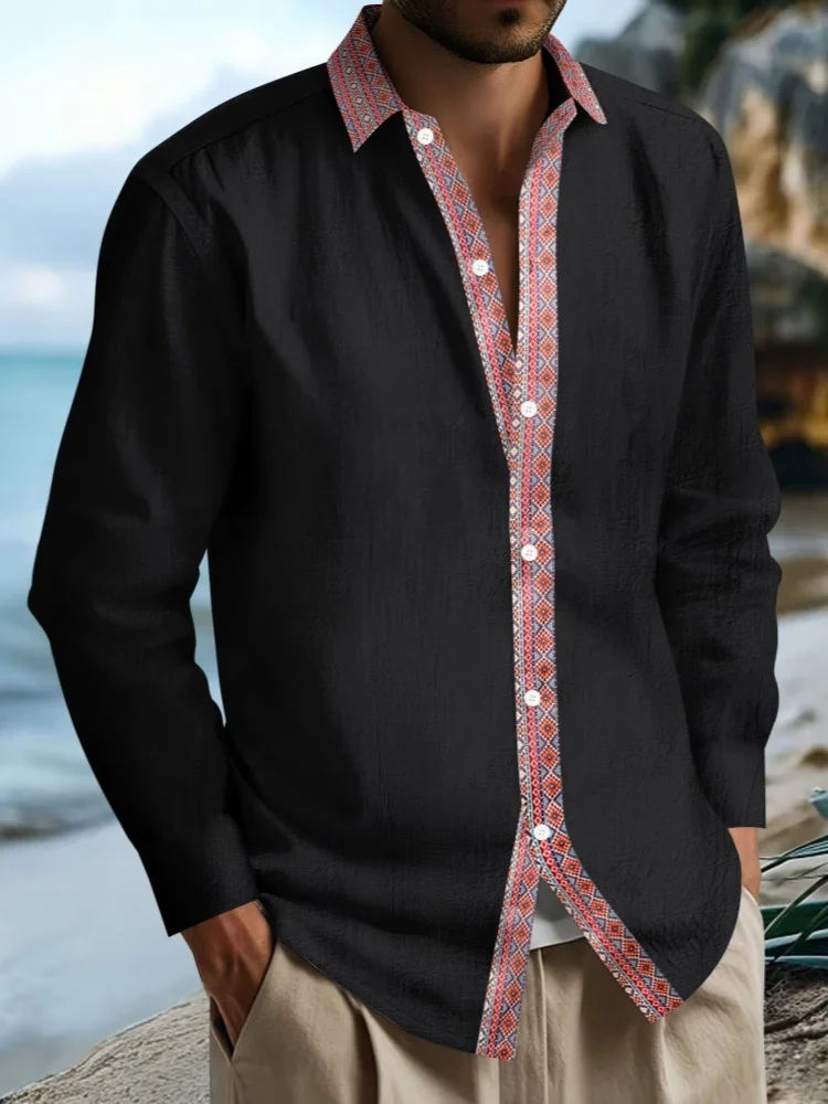 

Autumn and Spring Fashion New Men's High-Quality Hawaiian Beach Linen Long-Sleeve Shirts - Men's Street Style Solid Color Tops,