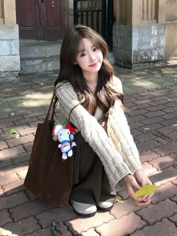 

Трикотажная кофта для похудения в нежном стиле, женская модная повседневная одежда Весна 2026, на пуговицах, с длинным рукавом, средней толщины, теплая, цветная