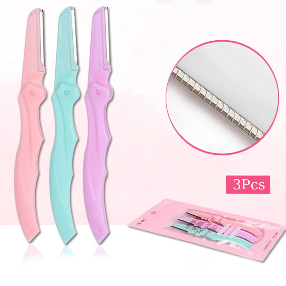 3 szt. Trymer do brwi, depilatory do twarzy dla kobiet, kieszonkowy nóż do usuwania włosów dla pań, golarka do twarzy i brwi.