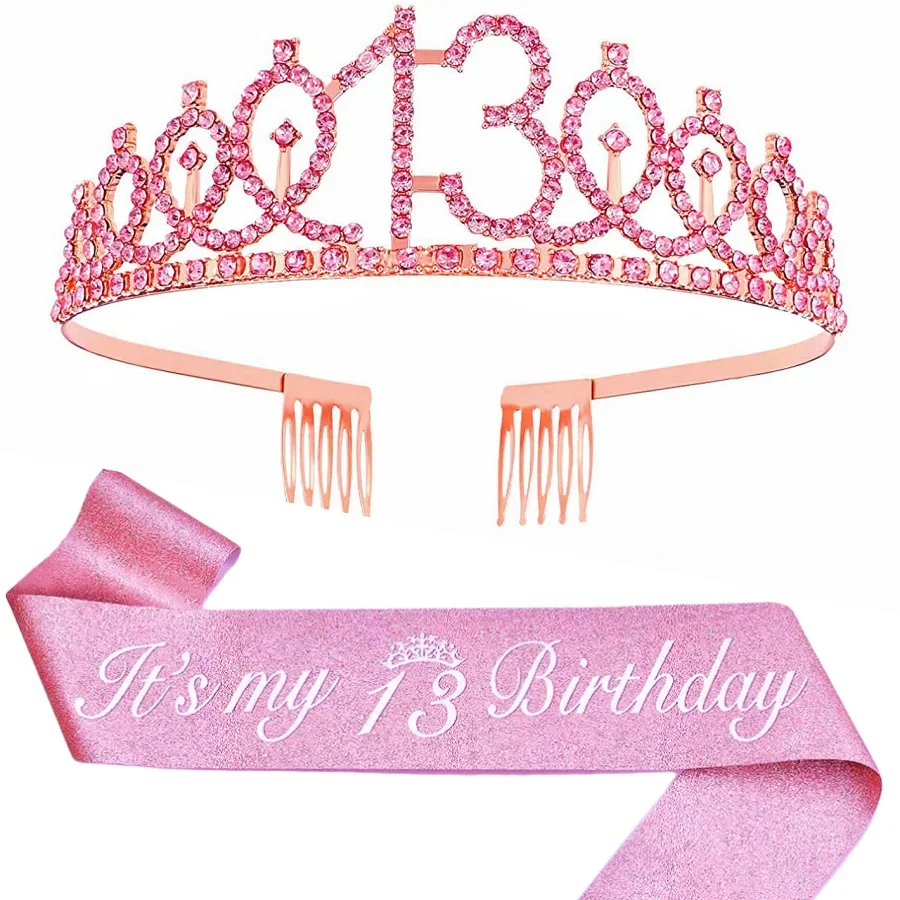 Geburtstags-Tiara-Krone-Schärpe für Frauen und Mädchen – „Es ist mein 4., 5., 6., 7., 8., 9., 10., 11., 12., 13., 15., 16. Geburtstag“ – Partydekoration – Detail 3