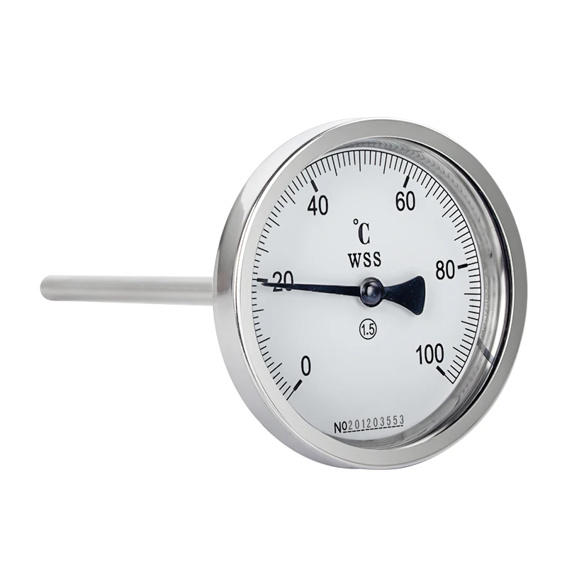 PT100 0-100℃ 0-200℃ WSS-411/481 Bimetal Thermometer 304SS Probe 6mm/8mm/10mm*50/100/150/200mm M27*2 Bimetal Thermometer