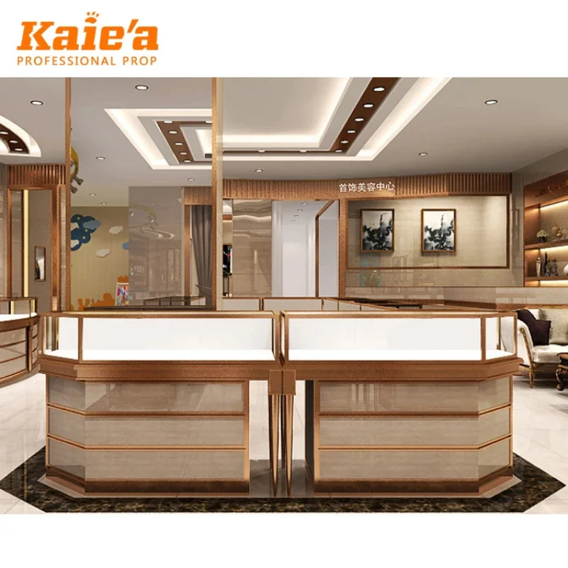 custom.Customize Jewelry Interior Design Wooden Wall Glass Cabinet Jewelry Display With LED Lighting Jewelry Showcase