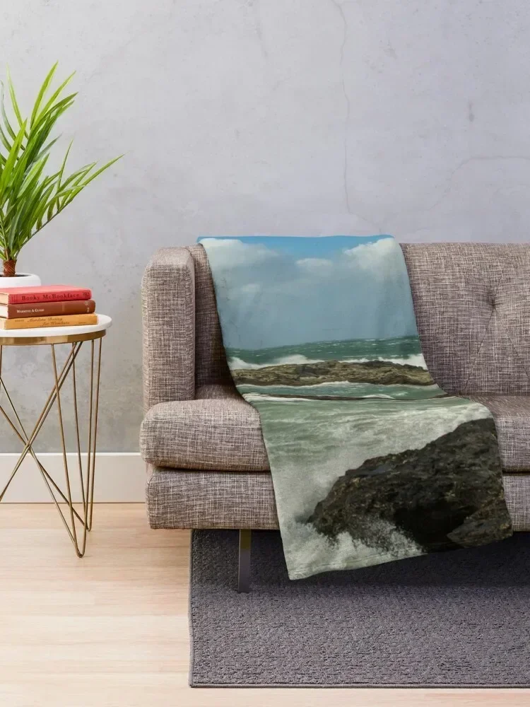 Godrevy beach and lighthouse Throw Blanket Bed Softest Flannels Blankets