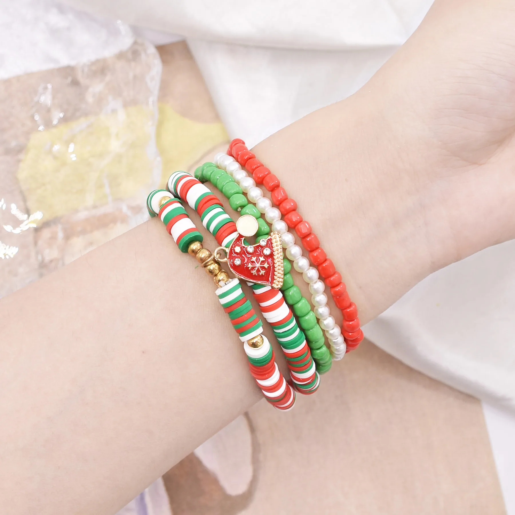 Christmas Bracelet Vacation Storm Simia Ins Design Sense Niche Color Contrast Stacked Bracelet Set Jewelry Gift for Women