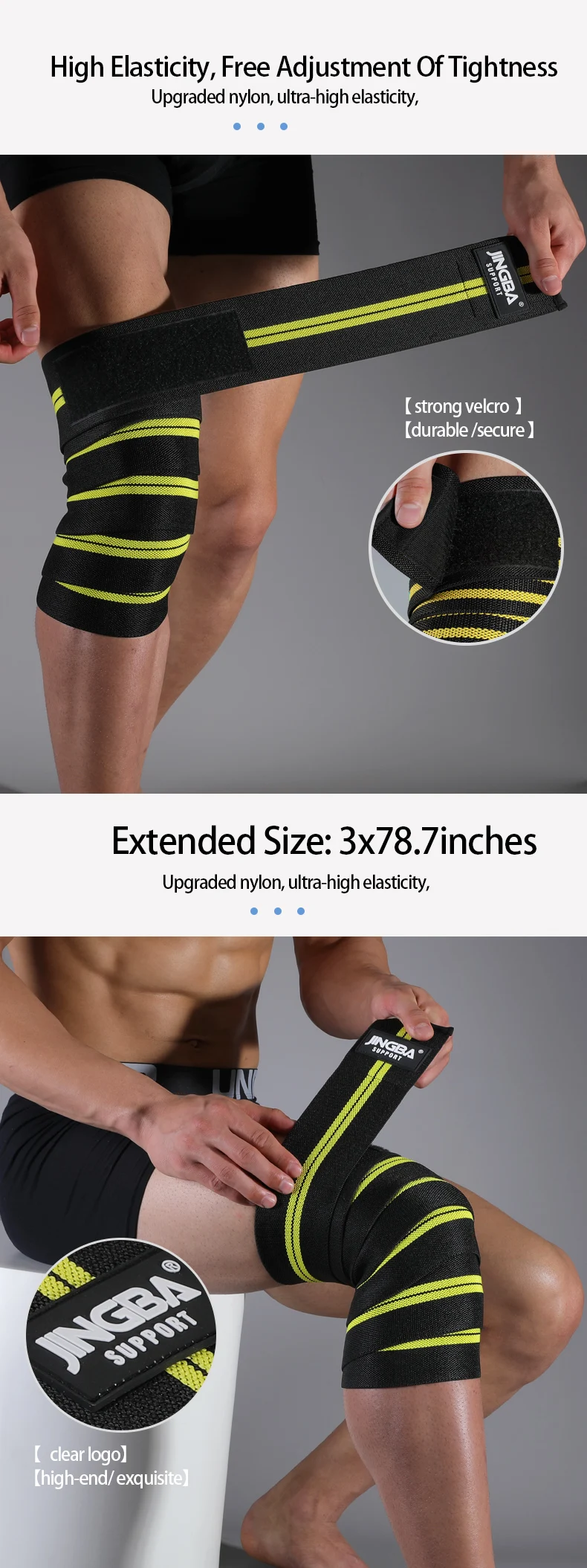 1PCS Fitness Druck Straps Gym Gewichtheben Squat Training Elastische Bandagen Bein Knie Kompression Wraps – Detail 4