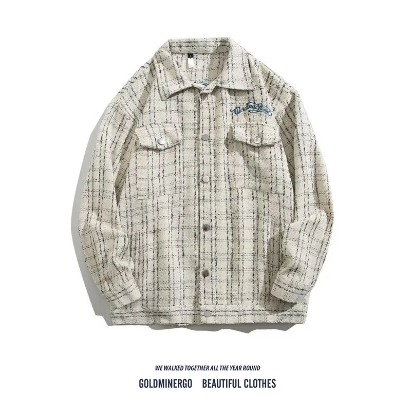 

Повседневное клетчатое мужское пальто с вышивкой букв, свободное пальто с отложным воротником, уличное пальто высокого качества для пар, одежда для отдыха