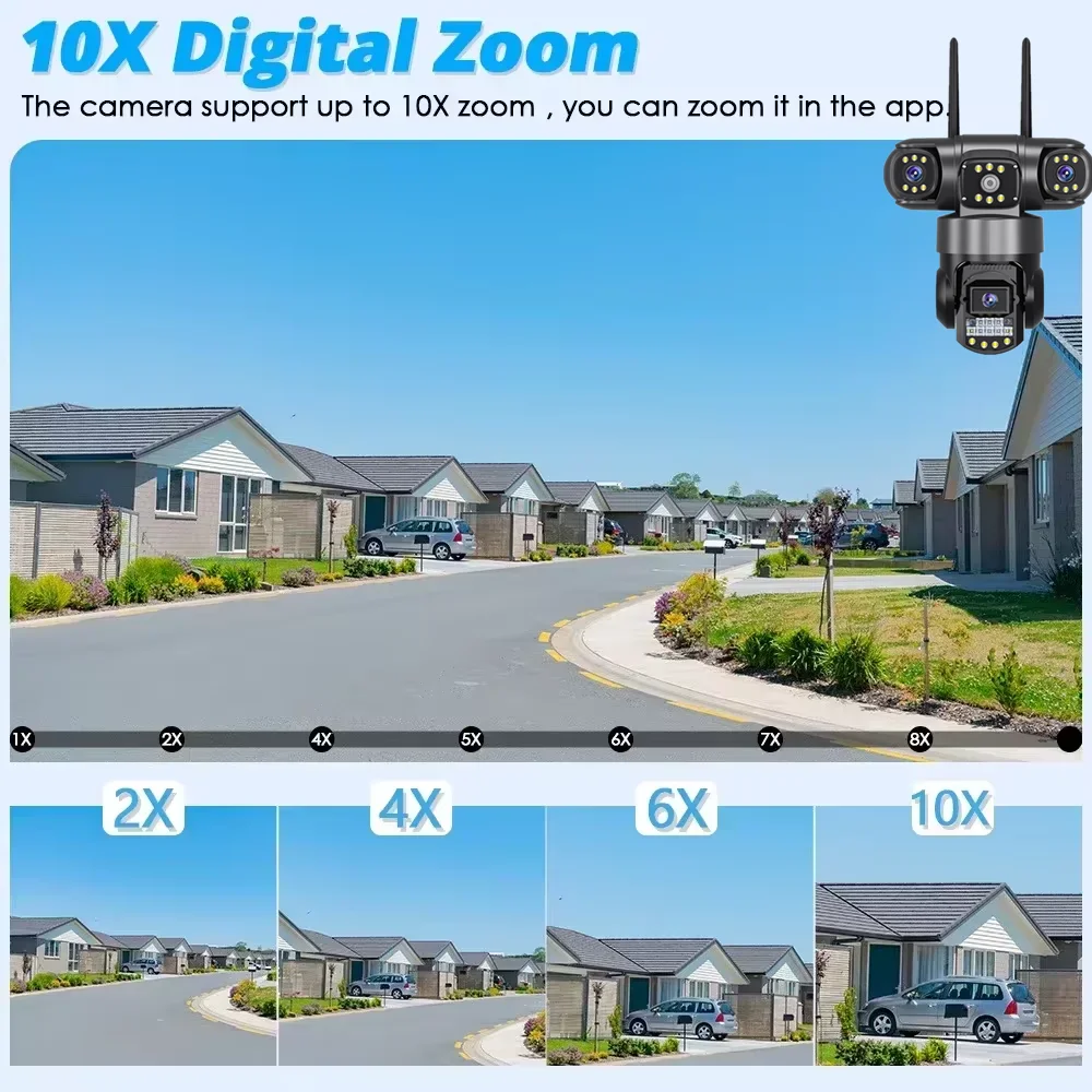 4G 12MP 6K IP CCTV Outdoor Waterproof Security Camera 3 Lens Night Vision Two-way Intercom Mobile Monitoring Alarm 360°PTZ
