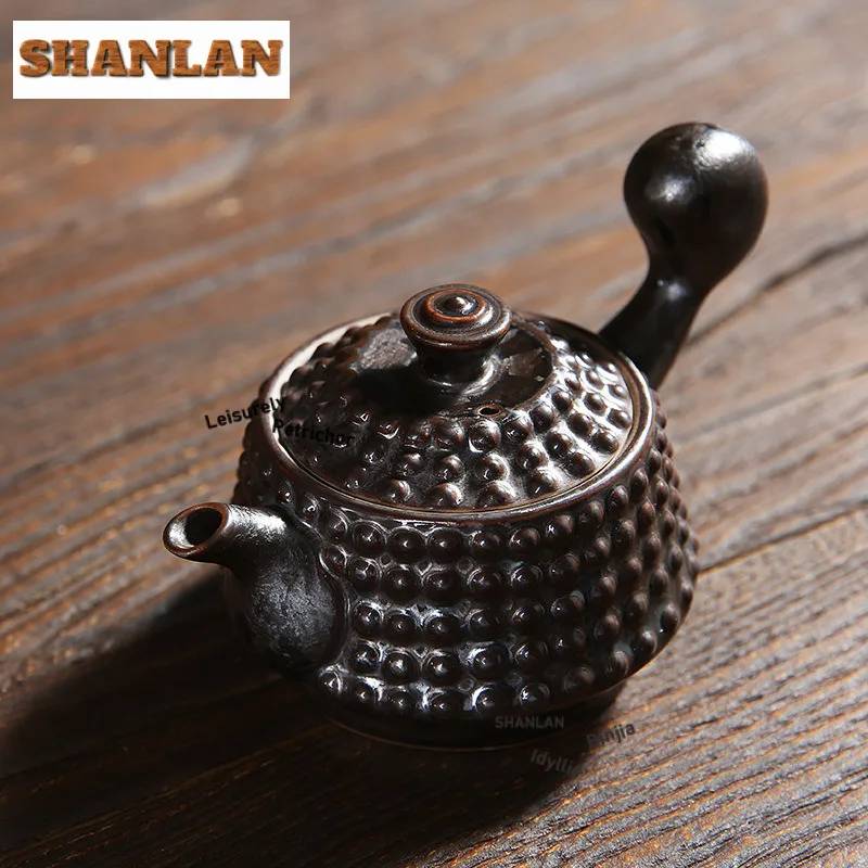 105ml Retro Iron Rust Glaze Coarse Pottery Teapot Japanese Tea Infuser Pot Tea Soaking Kettle With Strainer Tea Services Craft