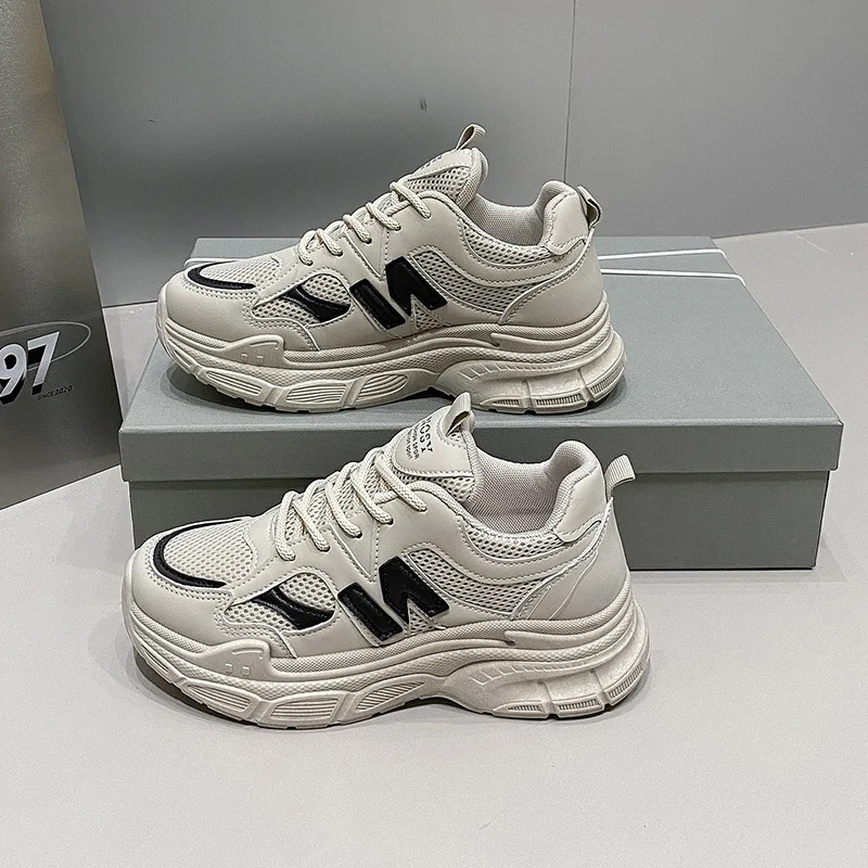 Running shoes female 2023 spring and fall new casual sneakers tide N word hundred with thick bottom daddy shoes female