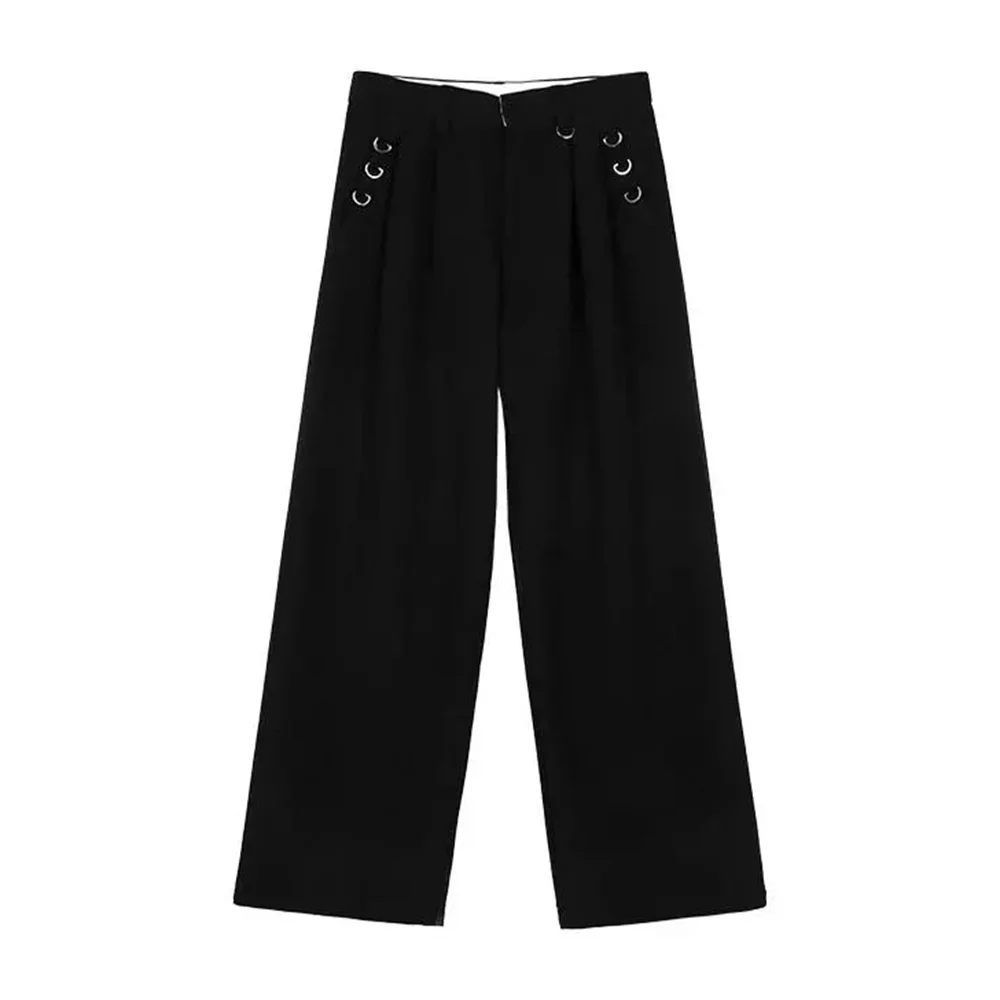 Men Pants Y2K Metal Eyelets Pocket Trousers Straight Draped Pleated Niche Streetwear Casual Versatile Baggy Pants Men\'s Clothing