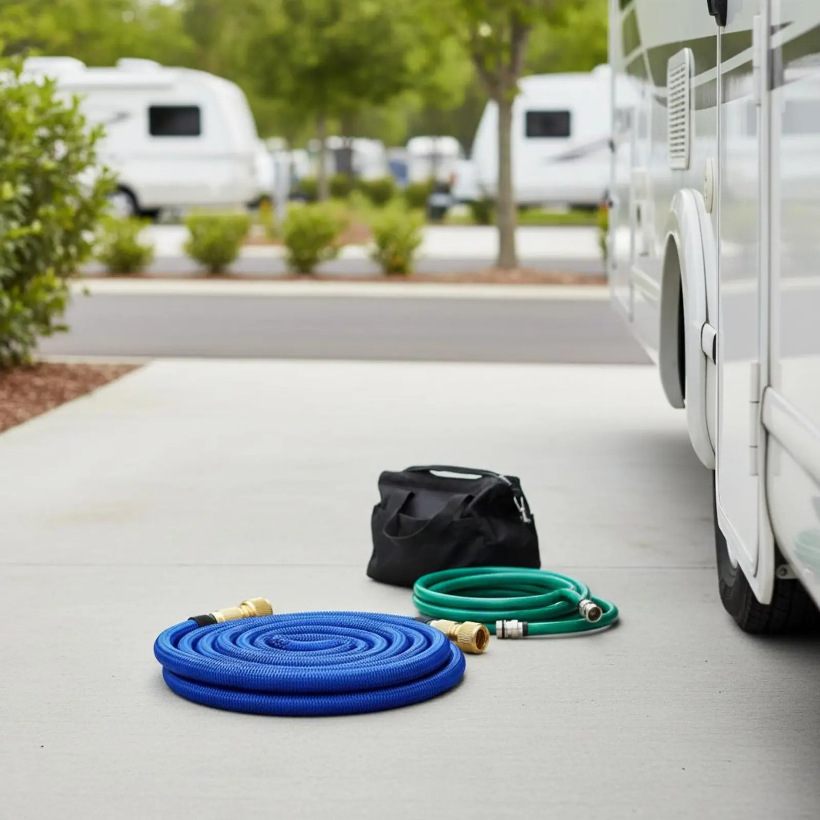 

RV Water Fill Hose Space-Saving Storage Expandable Water Hose On/closed Faucet Sturdy Brass Fittings for Campers