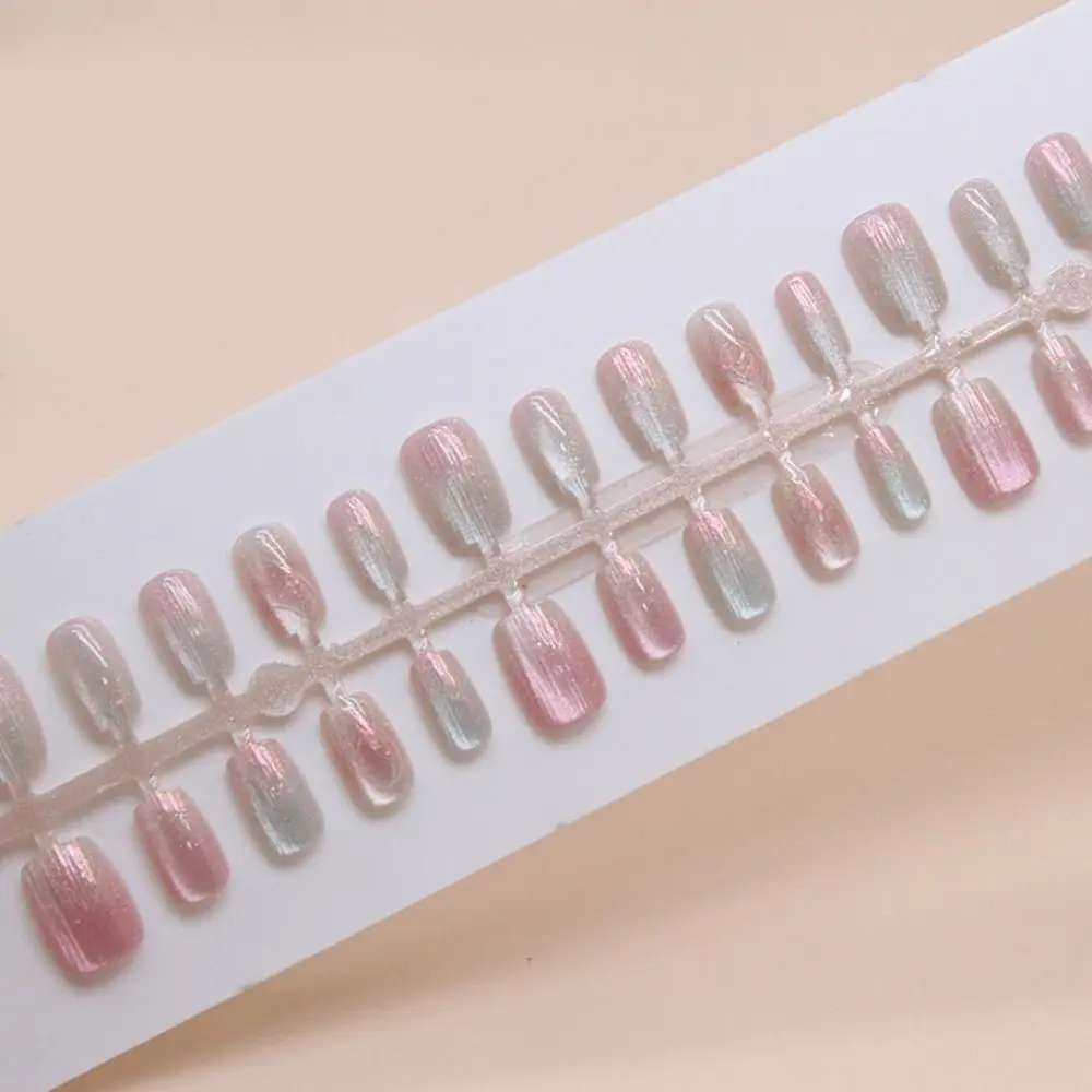 

New Long Square False Nails Shining French Fake Nials Full Cover Detachable Press on Nails DIY