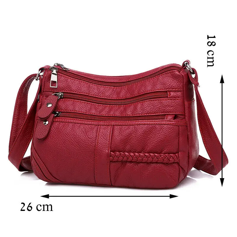 Solid Color Leather Casual Crossbody Bags For Women 2024 Multi-layer Shoulder Bag Ladies Soft Handbags